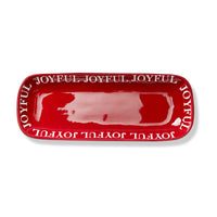 Joyful Red Ceramic Holiday Platter