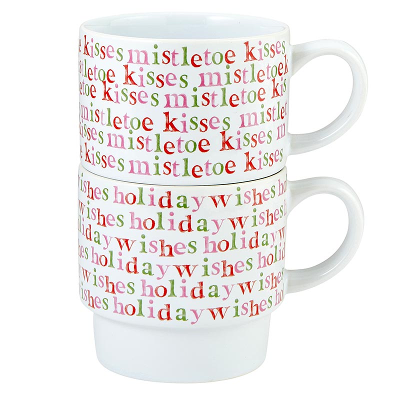 Stacking Mistletoe Mugs - 2 pc Holiday Set
