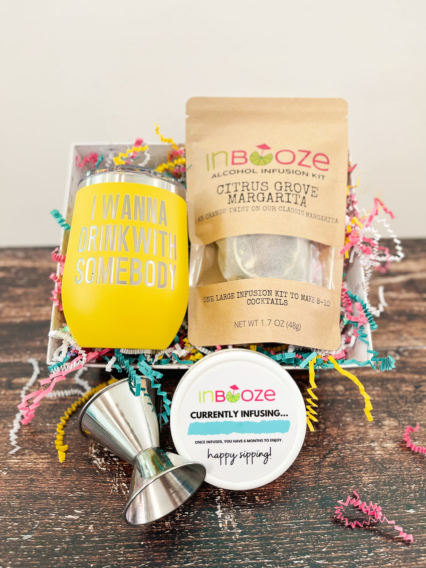 InBoozy Gift Baskets // Small Gift Basket w/ Stainless Cup & Infusion Kit