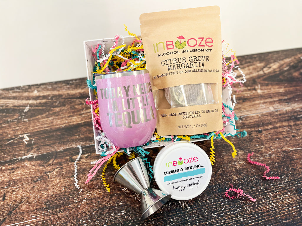InBoozy Gift Baskets // Small Gift Basket w/ Stainless Cup & Infusion Kit