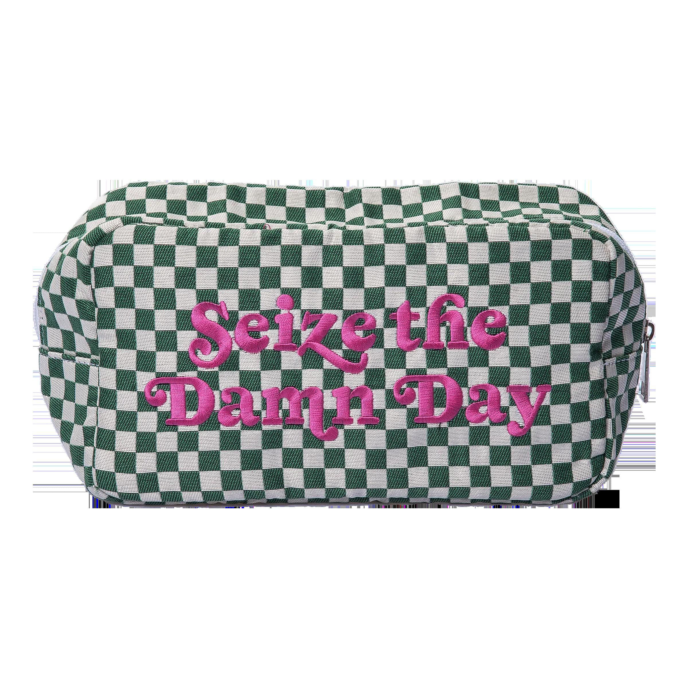 Checkered Zippered Toiletry Bag - Thumbnail 3