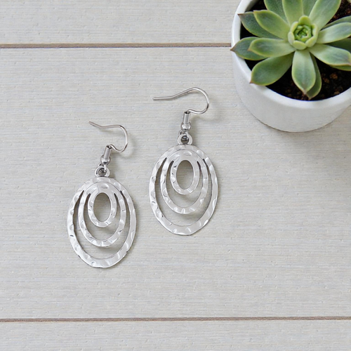 Stainless Steel Hammered Oval Earrings