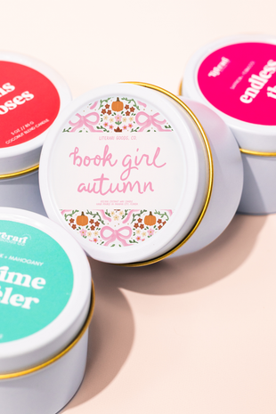 Bookish Fall Candle Tin- Stocking Stuffer - Book Girl Autumn