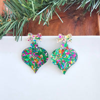 Christmas Ornament Earrings - Green Sparkle // Holiday