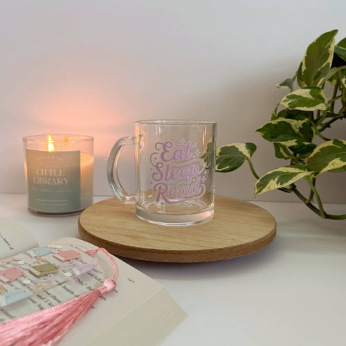 Eat, Sleep, Read - Bookish Glass Mug, Mug for Book Lover