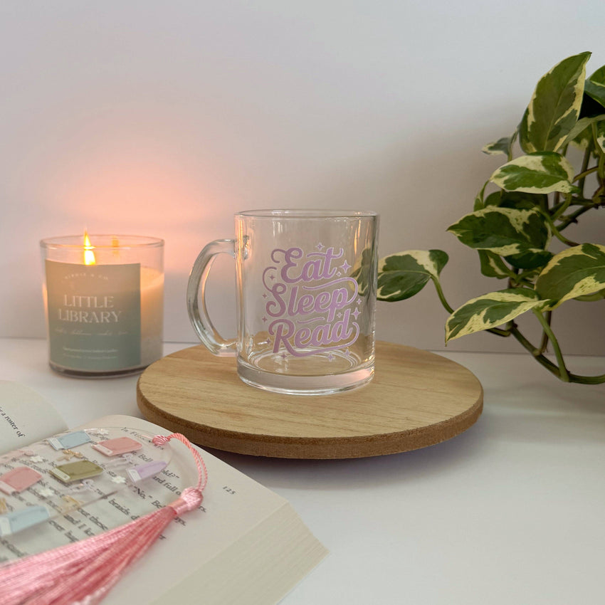 Eat, Sleep, Read - Bookish Glass Mug, Mug for Book Lover