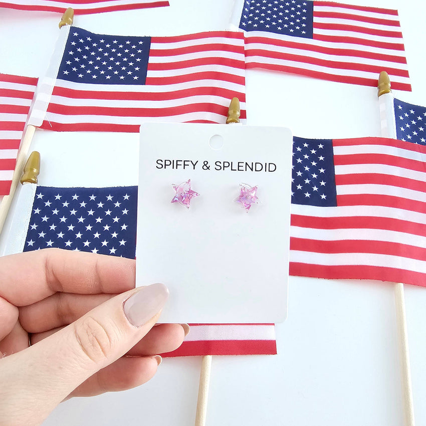 Star Studs - Pink Glitter // 4th of July Earrings Patriotic