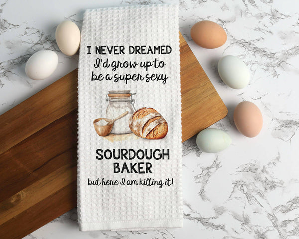 Funny Sourdough Dish Towel Waffle Weave Kitchen Bread Baking