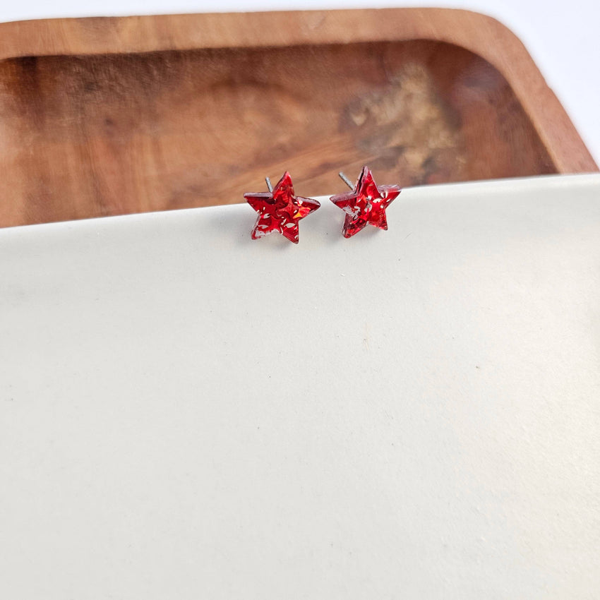 Star Studs - Red Glitter // Earrings