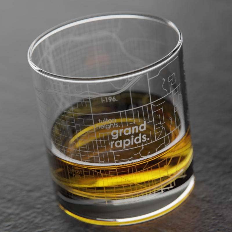 Grand Rapids MI Map Rocks Whiskey Glass