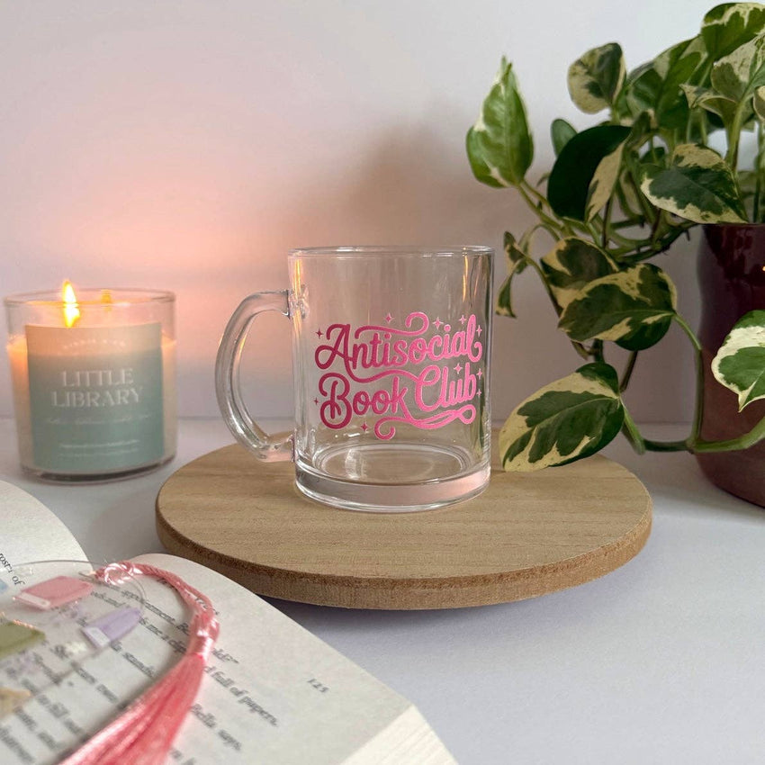 Antisocial Book Club Bookish Glass Mug, Mug for Book Lover