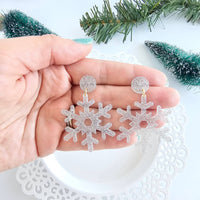 Snowflake Earrings - Silver Glitter // Christmas, Holiday