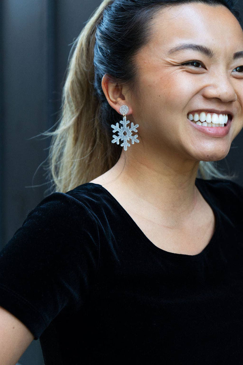 Snowflake Earrings - Silver Glitter // Christmas, Holiday