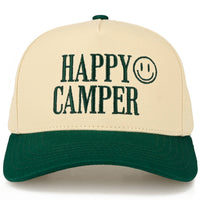 HAPPY CAMPER Letter Embroidered on Two Tone Trucker Hat