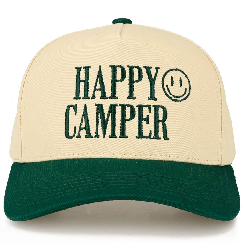 HAPPY CAMPER Letter Embroidered on Two Tone Trucker Hat