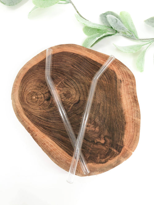 Clear Bent Reusable Glass Drinking Straw