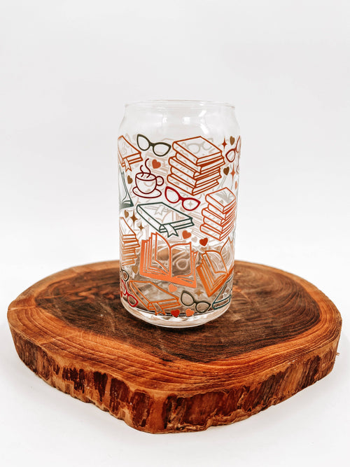 Book Themed Glass Can - Perfect for your Bookish Bestie!