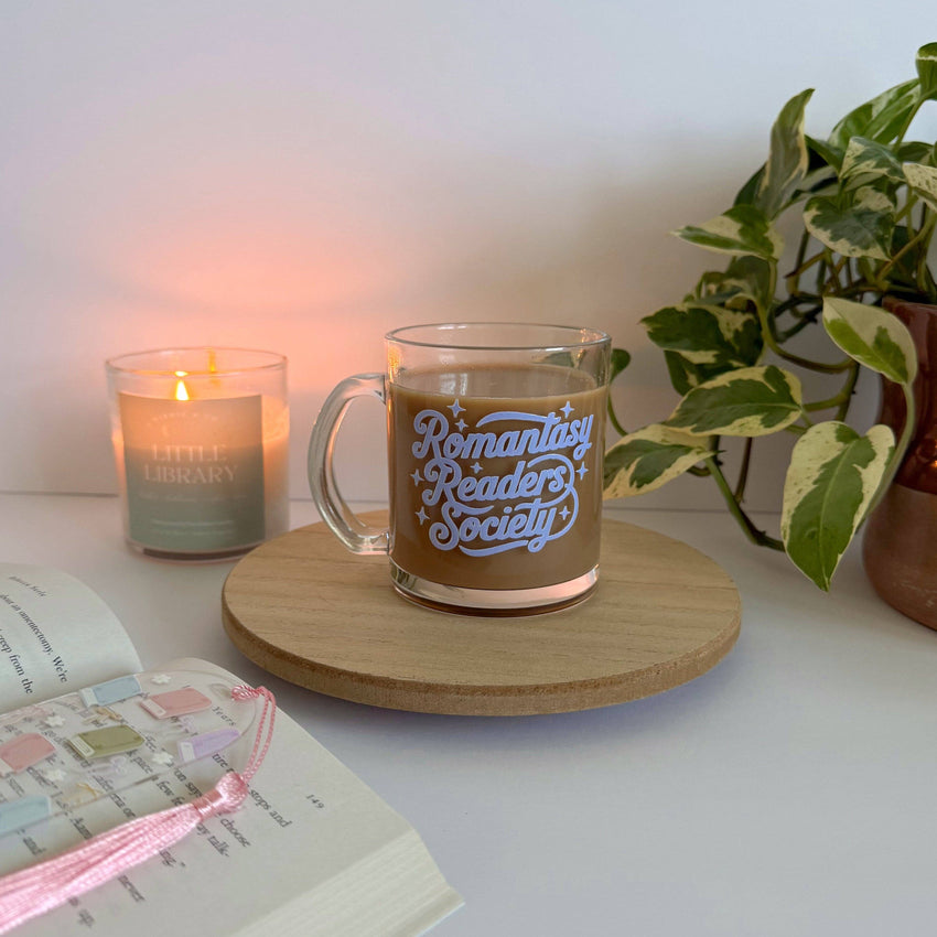 Romantasy Reader Society Bookish Glass Mug - Aesthetic Clear Mug for Coffee & Book Lovers