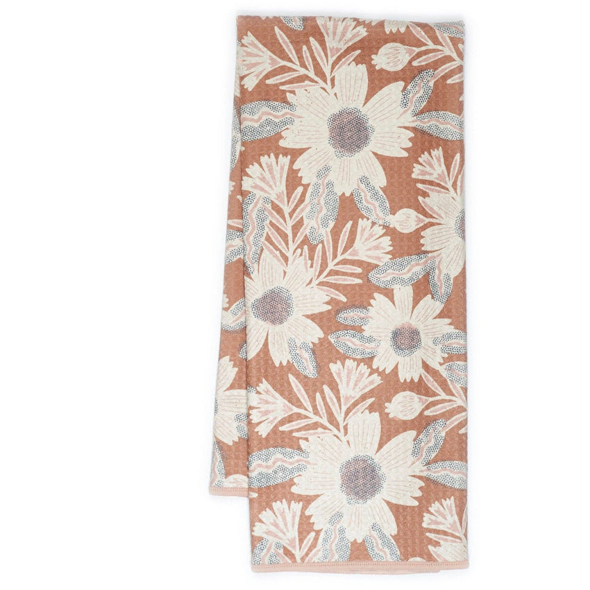 Anywhere Towel Reversible - Cream and Tan Floral Design - Jen Owens Pauline