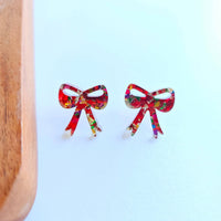 Bow Studs - Red Sparkle