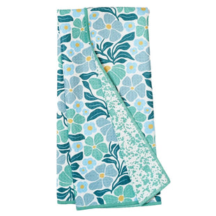 Anywhere Towel Reversible - Teal + Blue Spring Floral Pattern