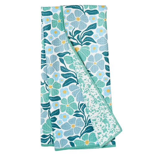Anywhere Towel Reversible - Teal + Blue Spring Floral Pattern
