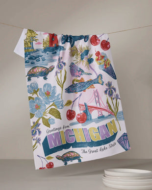 Greetings From Michigan Tea Towel