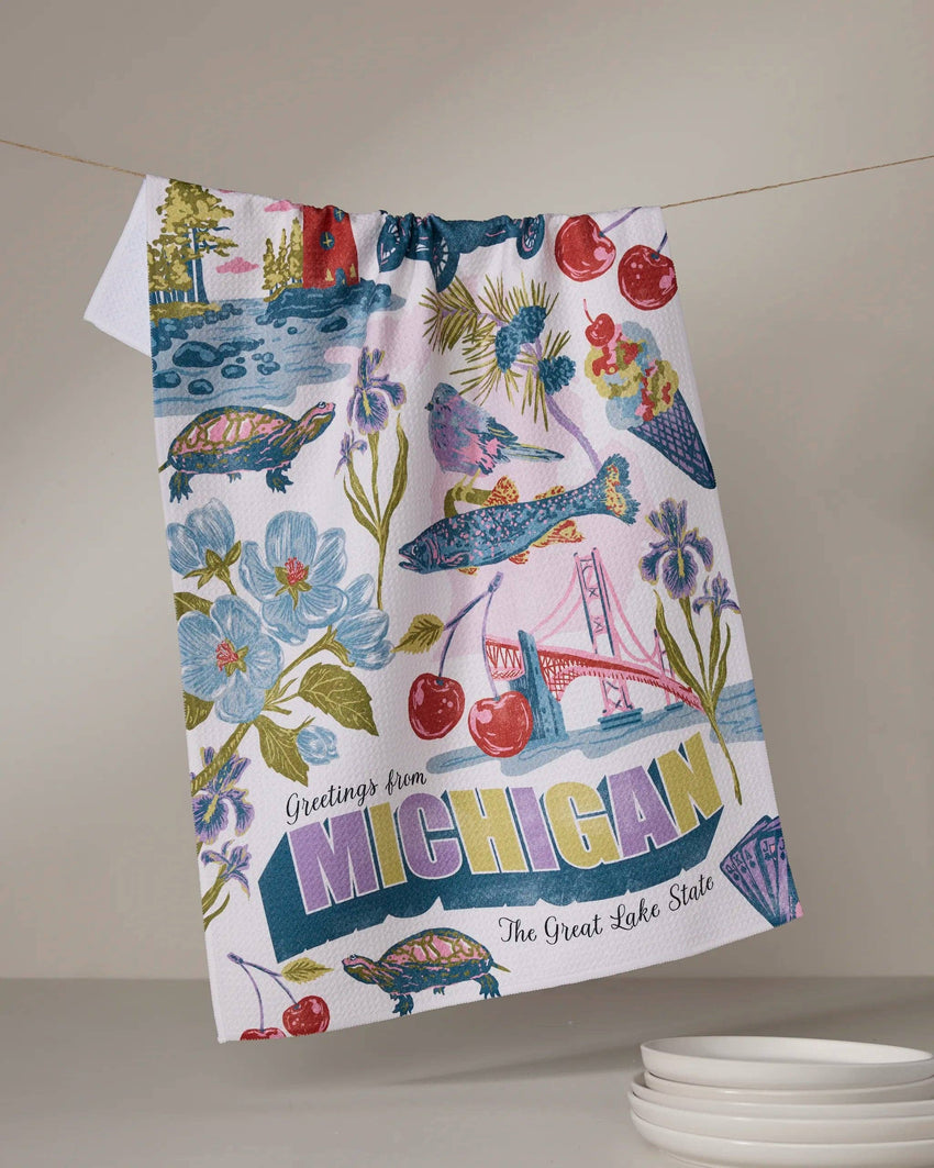 Greetings From Michigan Tea Towel