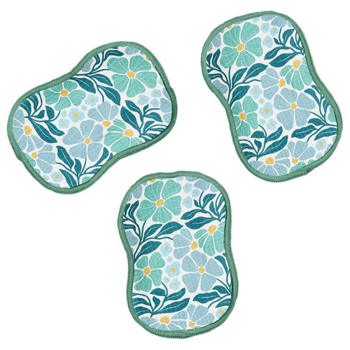 RE:usable Sponges (Set of 3) - Teal + Blue Spring Floral Pattern