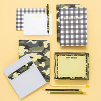 Gel Pen Set - Camouflage + Gray Gingham - 2 Piece Set