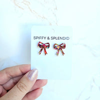 Bow Studs - Red Sparkle