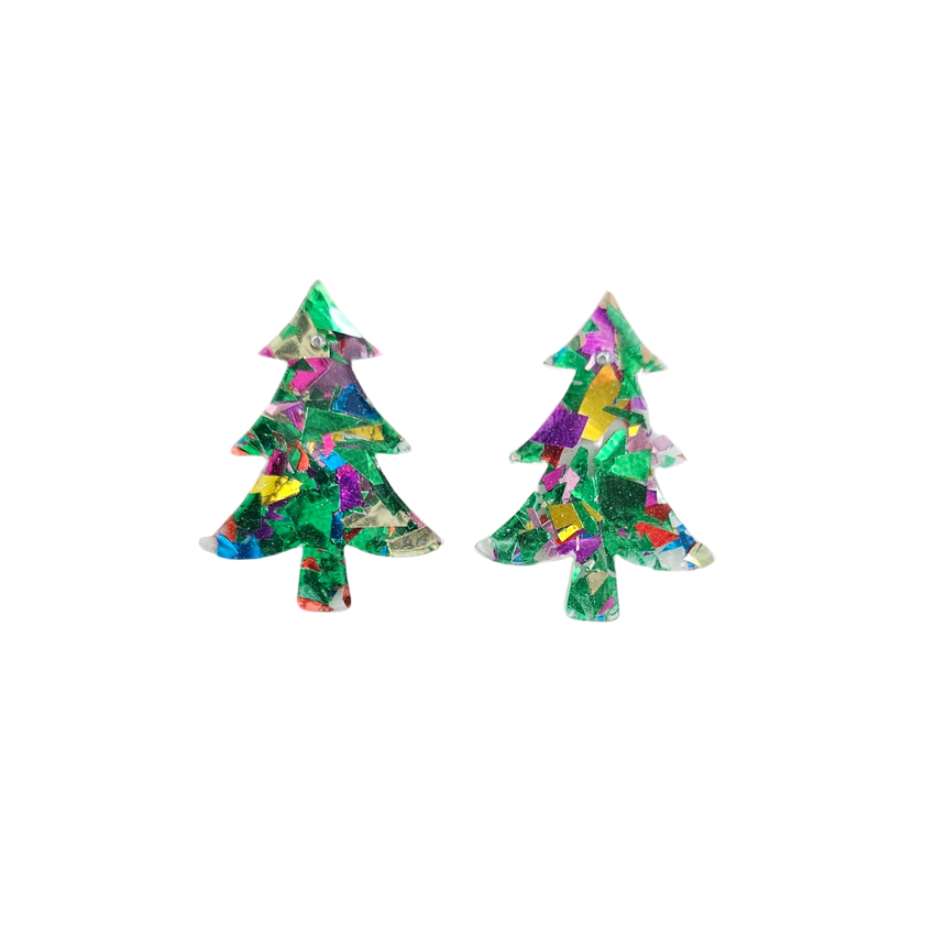 Christmas Tree Studs - Green Sparkle // Holiday Earrings