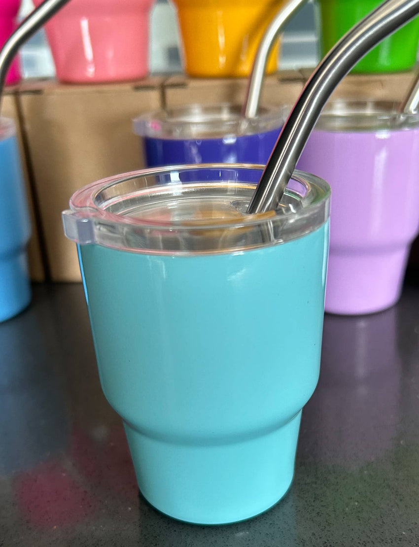 Tumbler Shot Glass with Metal Straw and Lid