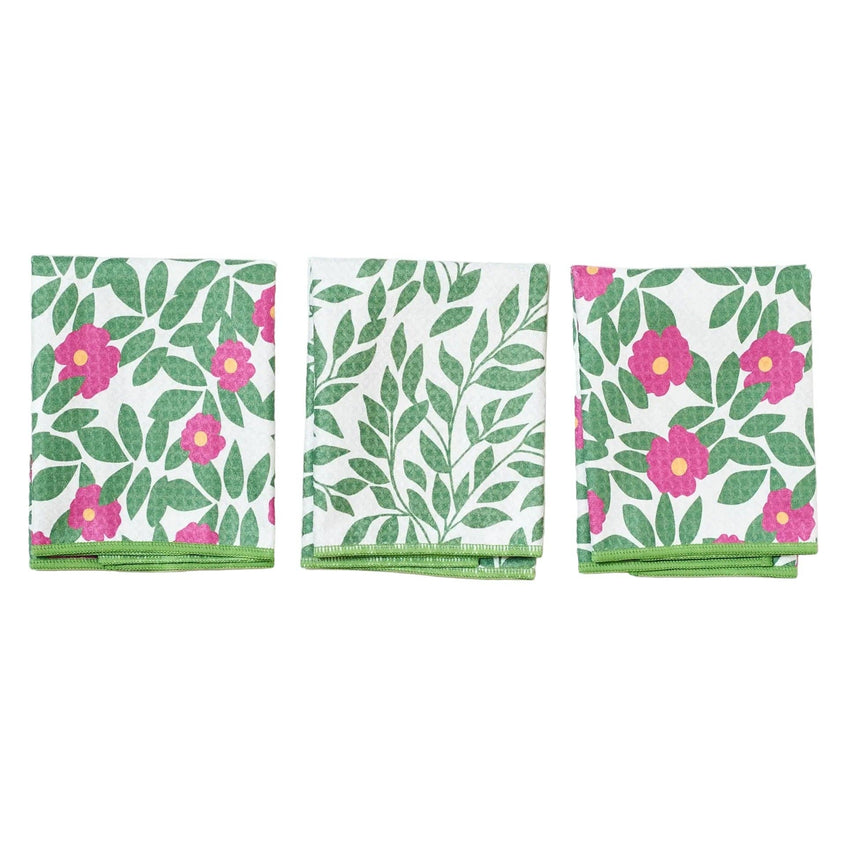 Mighty Mini Towel (Set of 3) Reversible - Fun Summer Beach Roses Pattern