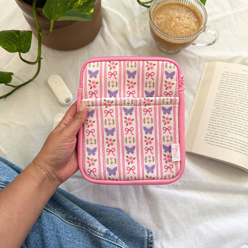 Butterfly and Floral Kindle Sleeve -  E-reader Zipper Sleeve