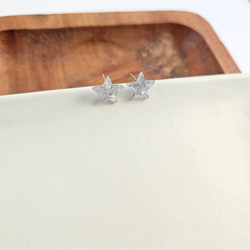 Star Studs - Silver Glitter // Fun earrings for birthdays and more!