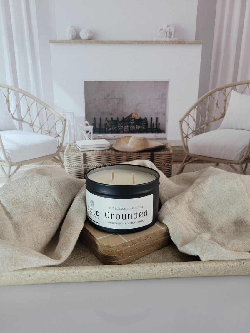 Grounded- Sandalwood + Coconut - 6 oz. Black Soy Candle