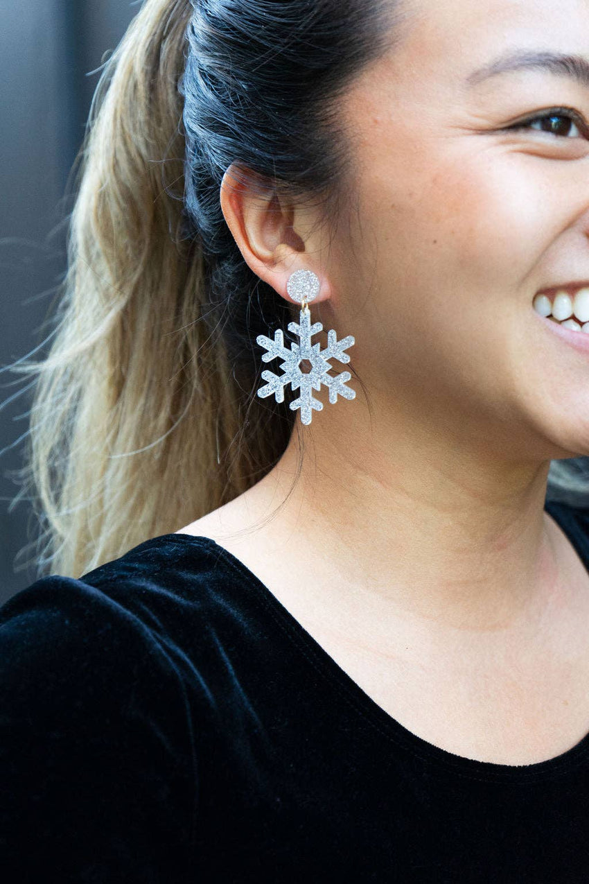 Snowflake Earrings - Silver Glitter // Christmas, Holiday