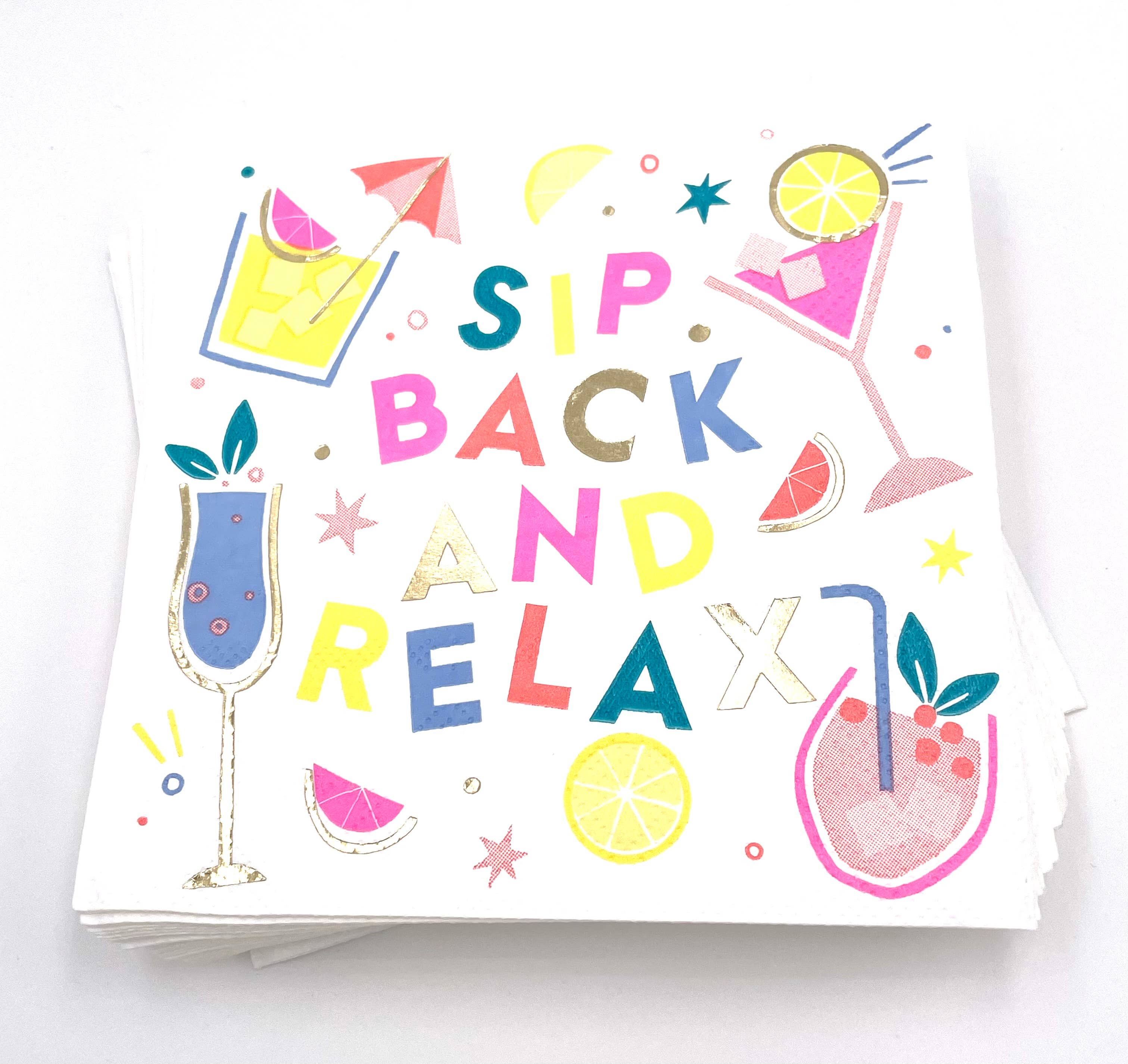 Funny Cocktail Napkins | Sip Back and Relax - Foil  - 20ct