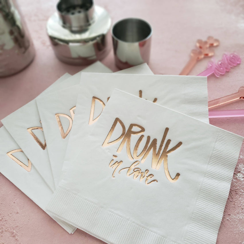 Bachelorette Party Napkins - Drunk in Love Rose Gold foil