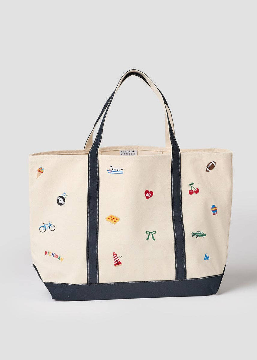 Michigan Gifts | Michigan Icons Embroidered Large Tote