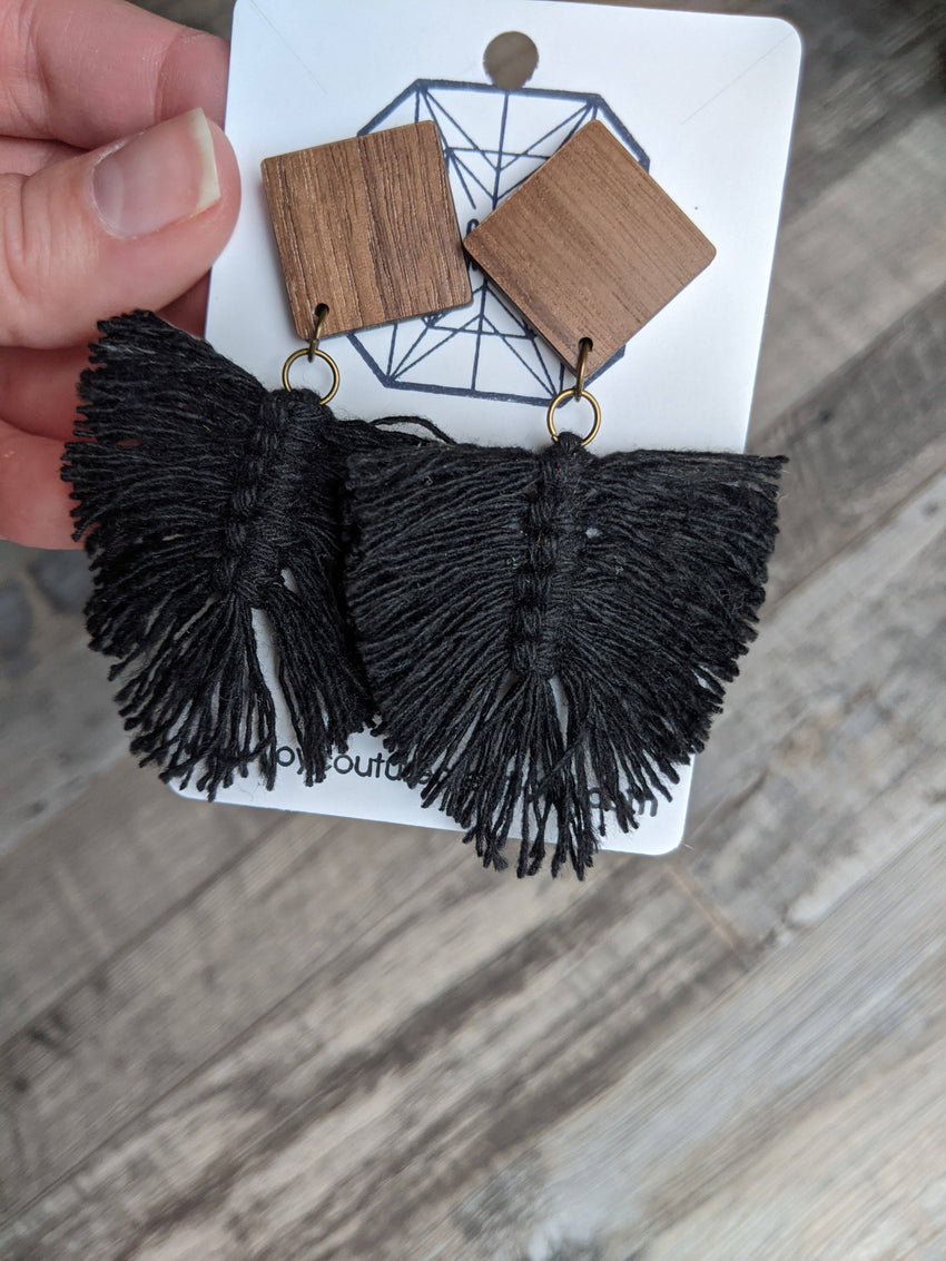 Wood Feather Post Earrings