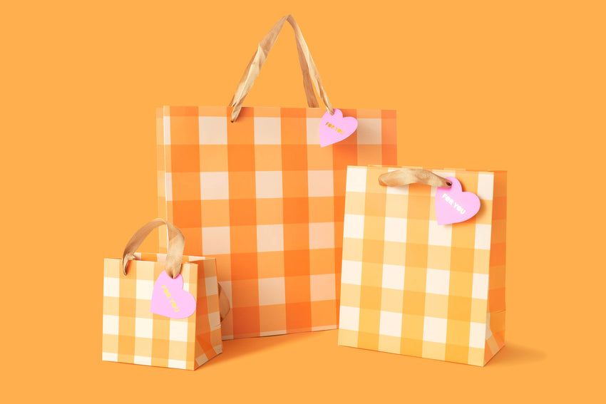 Gift Bags - Orange Gingham - Medium