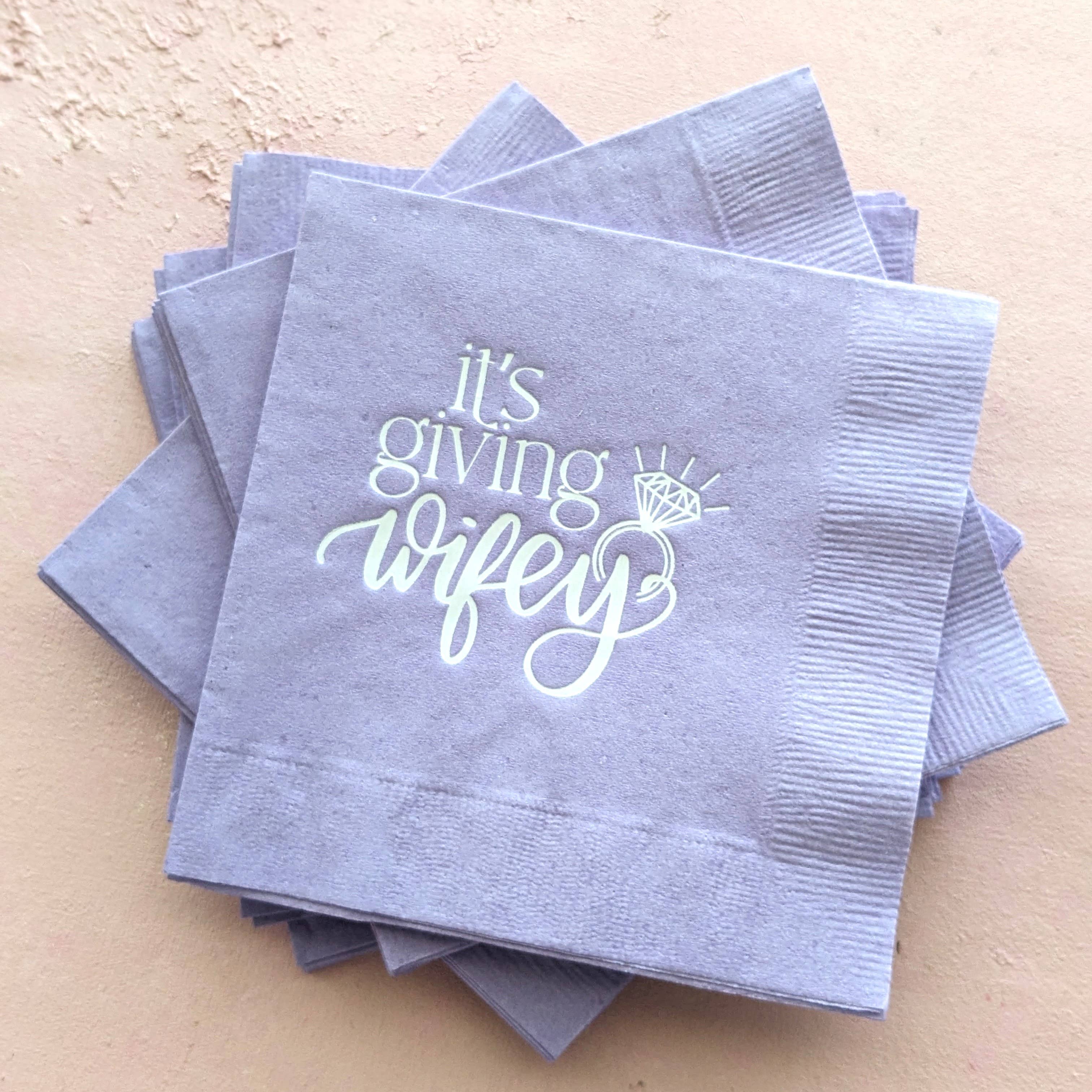 Bridal Shower Foil Pressed Napkins - It's Giving Wifey