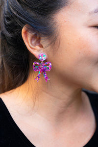 Bow Earrings - Pink Sparkle // Christmas, Holiday, Gifts