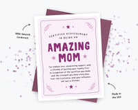 Amazing Mom Certificate - Mother's Day Card, Amazing Mom, Award, Certificate Card