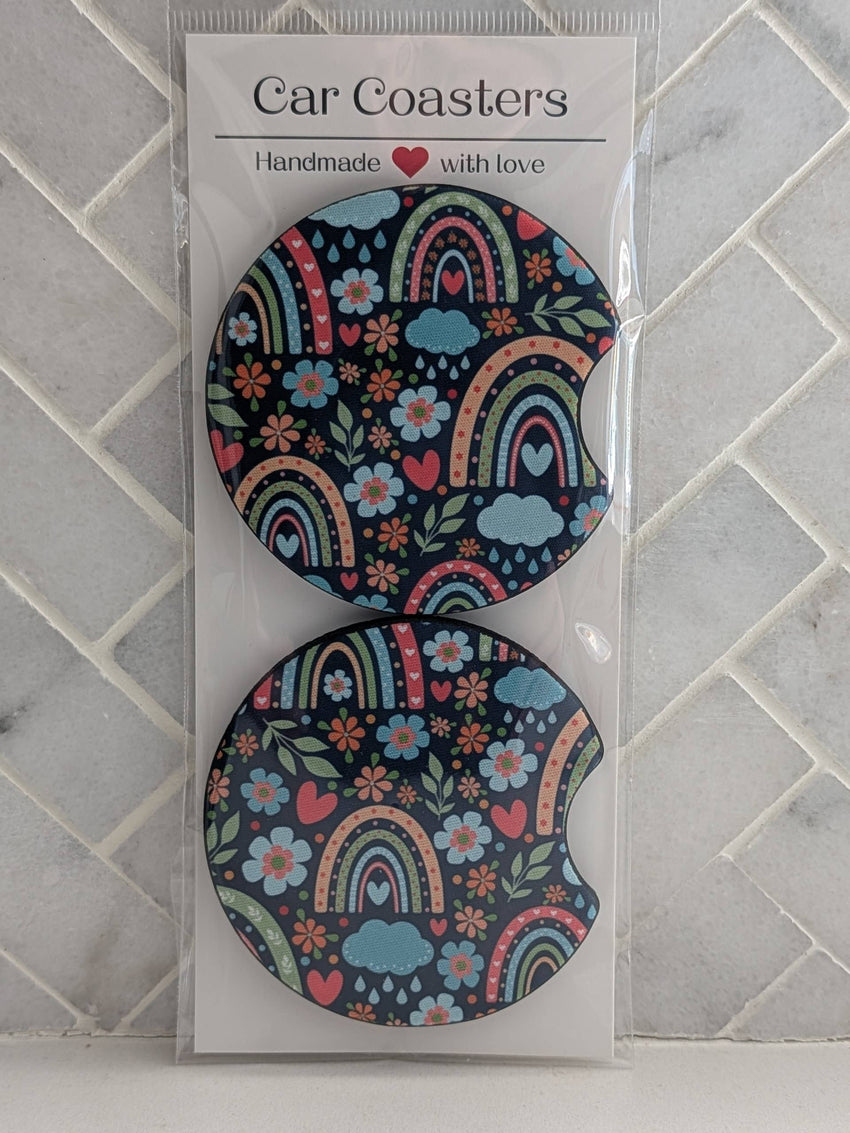 Car Coasters | Boho Rainbow Car Coasters