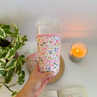 Flower and Bows Iced Coffee Sleeve – Reusable Cup Holder for Coffee Lovers
