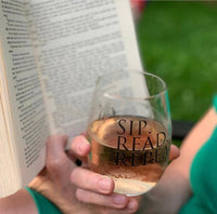 Sip. Read. Repeat. 15oz Stemless Wine Glass