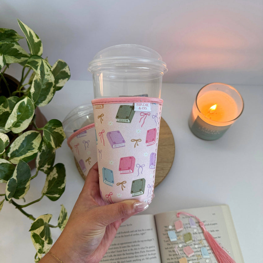 Pastel Book Lover Iced Coffee Sleeve – Trendy Drink Sleeve